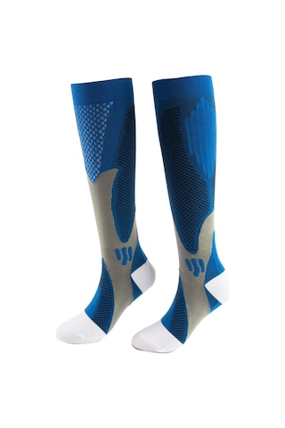Xindoker Erkek Kadın Spor Kompresyon Çorapları - Yürüyüş, Koşu, Yoga İçin Ter Emici, Koku Önleyici, Esnek Uzun Bilek Çorap Mavi Mavi