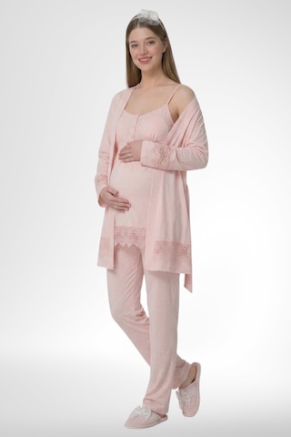 Mecit Pijama Mecit 6405 Pudra Sabahlıklı Lohusa Pijama Takımı