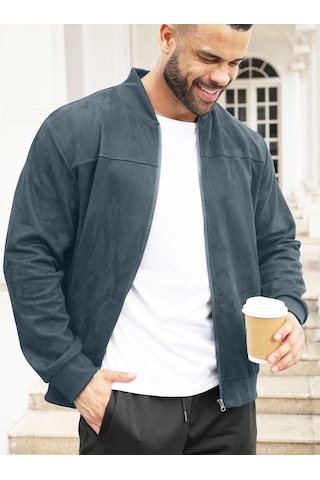 Edwardest Erkek Süet Bomber Fermuarlı Hırka Ceket Mavi