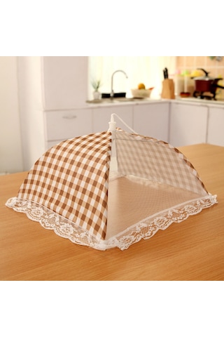 Yuntech01 Küçük Boy Bej Kiremit Desenli Katlanabilir Gıda Kapağı - Entegre Metal Çubuklar Ve Yoğun Ağ - Moskitö Ve Sinek Koruyucu - Piknik, Kamp, Manzaralar İçin Uygun Kahverengi