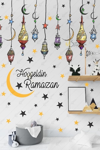 Hoşgeldin Ramazan Cam Duvar Sticker Seti - Ramazan Kutlama Çocuk Stickerı - Bayram Süsü Çok Renkli