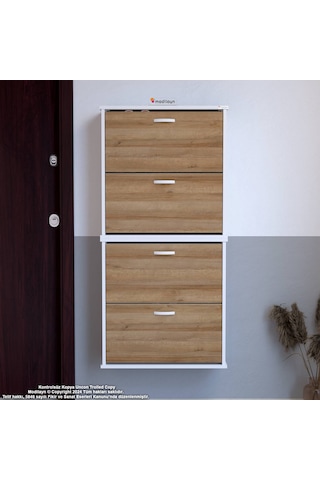 Modilayn Umay' 2 Li Asma Antre Hol 72 X 148 X 25, 5 Cm Lik 4 Düşer Kapak 8 Göz Bölmeli Ayakkabılık Meşe