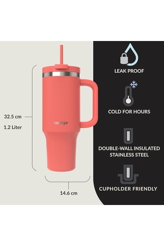 Contigo Üniseks Yetişkin Streeterville Tumbler Pipetli Yalıtımlı Su Şişesi, 1.2l, Mercan Genel