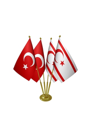 Masa Üstü Kktc Kuzey Kıbrıs Bayrağı Türk Bayrağı Dörtlü Pirinç Di