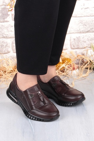Pepita Z006 Comfort Yumuşak Esnek Kauçuk Kaymaz Taban Hakiki Deri Kadın Ayakkabı Kahve