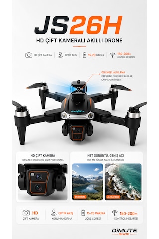Js26h Drone Hd Çift Kameralı Optik Akış Konumlandırmalı Katlanabilir Akıllı Drone