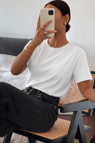 Genıus Store Kadın Tişört Gri Bisiklet Yaka Basic Tişört %100 Pamuk Rahat Kalıp T-shirt Basıc-kadın Beyaz