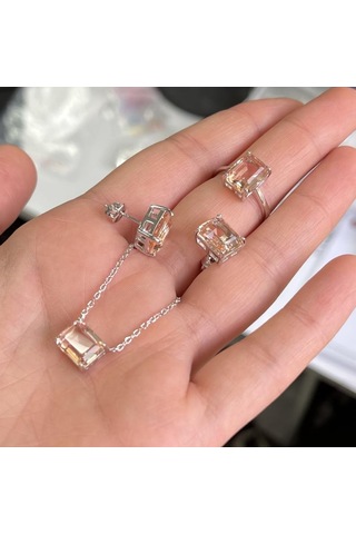 Silver Point Baget Taşlı Üçlü Set Gümüş