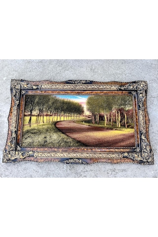 Sessiz Hatıralar Yolu Adlı İran Tebriz Halı Tablo 123x73cm - Duvar Halı Kilim Tablo