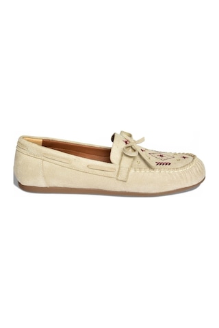 Fox Shoes Y996073102 Bej Süet Renkli Motif İşlemeli Kadın Babet Bej