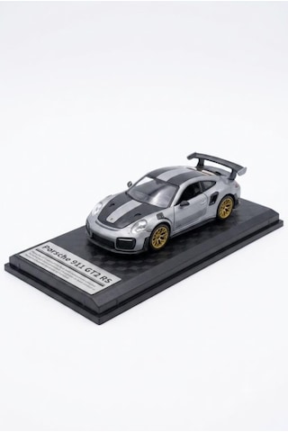 Hobbiez Lisanslı Porsche 911 Gt2 Kapıları Açılabilir Model Diecast 1/32 Ölçek Metal Standlı Araç Gri