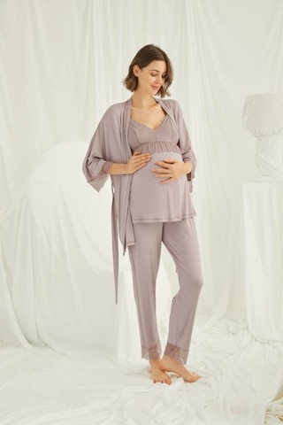 Monamise 18431 Vizon Hamile Lohusa 3 Lü Pijama Sabahlık Tk 001
