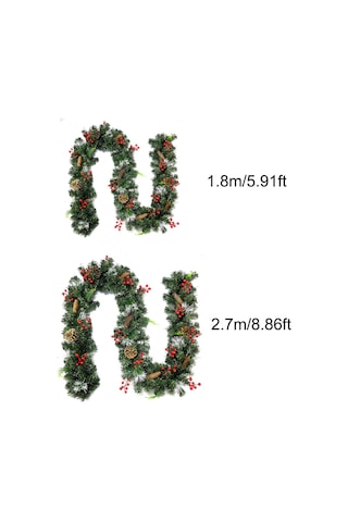 9 Ft Uzun Noel Çelenk Esnek Pvc Asılı Kolye Yapay Noel Yeşil Kırmızı