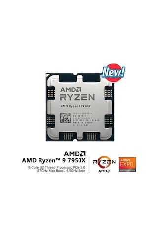 Ryzen 9 7950x Tray 4.5 Ghz 16 Çekirdek 80mb Cache Am5 Soket 5nm İşlemci Kutusuz