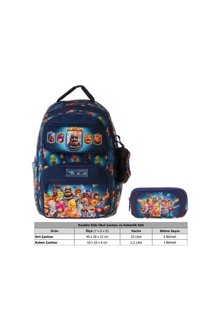 Kaukko Kids Boom Lacivert Erkek Çocuk İlkokul Sırt Çantası Ve Kalem Çantası Seti - Setkk-l5419c