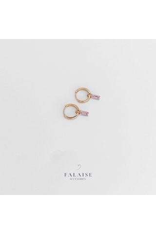 Çıkarılabilir Pembe Baget Taşlı Halka Küpe 22mm Altın - Pembe