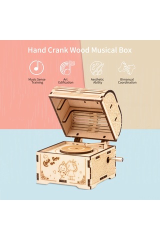 Dianziye Ahşap Dıy Müzik Kutusu 3d Puzzle - Elle Çevirerek Müzik Çalar, Zeka Geliştirir, Dekoratif - Tavşan Modeli Byh703