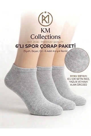 Km Collections 6'lı Ekonomik Paket Pamuklu Kısa Çorap Kadın&erkek Gri