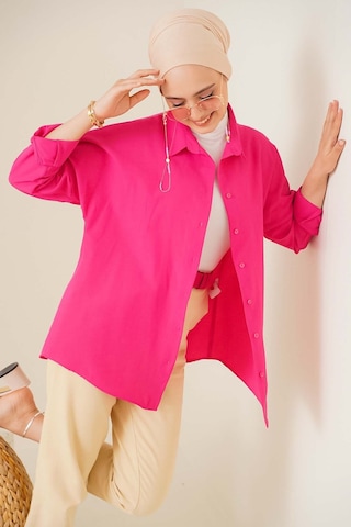Bigdart 103901 Oversize Basic Tesettür Gömlek - Koyu Pembe 001