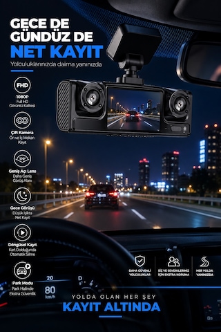 Full Hd 1080p Döngüsel Kayıtlı Araç Kamerası - Lisinya