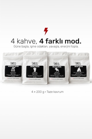 Tanışma Seti 4 X 200 Gr Filtre Ve Espresso Kahve Morning Work Relax Beast Mode - Filtre Makinesi İçin Öğütülmüş