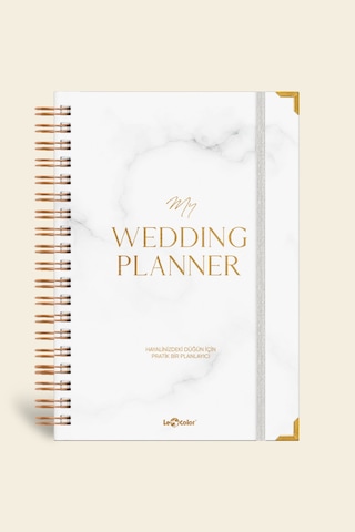 Düğün Planlayıcısı Altın Köşeli  Ajanda Luxury Wedding Planner Altın - Beyaz