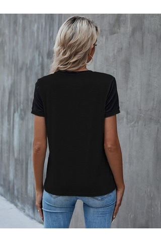 Reka Moda Kadın Kısa Kollu Yuvarlak Yaka Ön Dantel Detaylı Viskon Bluz Siyah