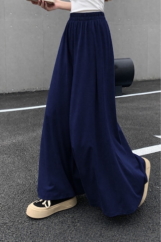 Tarz Cool Kadın 2 İplik Oversize Bol Paça Tasarım Eşofman Altı Yüksek Bel Rahat Model Lacivert