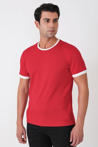 Efor Slim Fit Bisiklet Yaka Kırmızı-ekru Tişört Ts 932