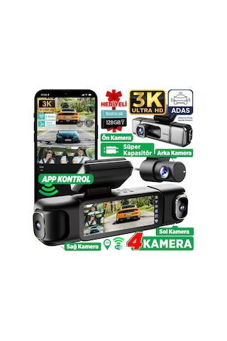 360+ Botslab G980h Pro 3k 4 Kameralı Wifi+gps Akıllı Araç İçi Kamera +150 Geniş Açı+yaya Algılama+gece Görüşlü 128gb Hafıza Kartı