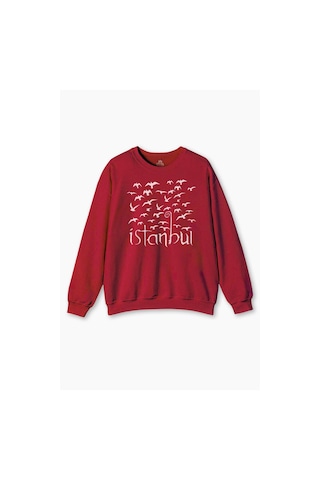 İstanbul Martı Galata Konstantinopolis Osmanlı Baskılı Sweat Kırmızı