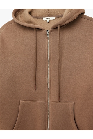 Koton Fermuarlı Cep Detaylı Kapüşonlu Oversize Sweatshirt Vizon 6sak10128nk 05x