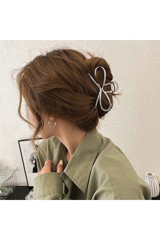 7 Cm Fiyonk Model Gümüş Saç Tokası Minimal Ve Zarif Metal Mandal Toka Gümüş