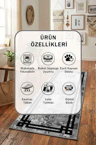 Mio Vintage Yıkanabilir Yolluk Gri