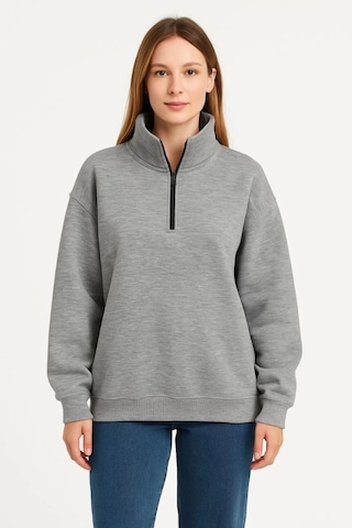 Valensdesign Üç İplik Dık Yaka Yarım Fermuarlı Sweatshirt - Gri