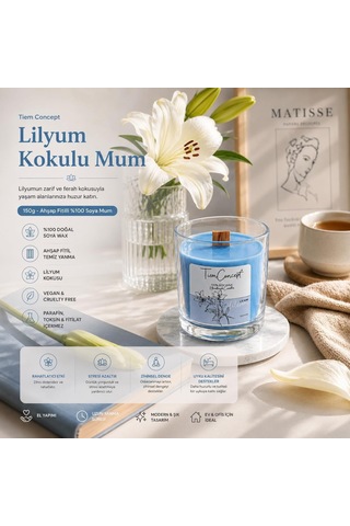 Kokulu Mum - 150 Gr Ahşap Fitilli Kokulu Mum %100 Doğal Soya Mumu Özel Hediye Kutulu Parafinsiz Saf Soya Wax Lilyum Diğer