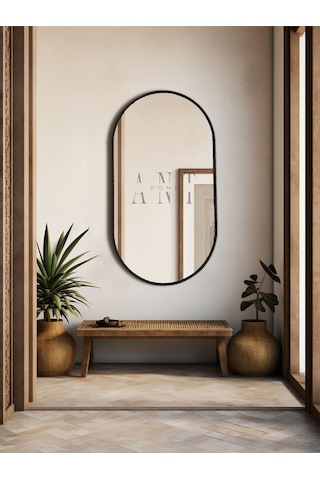 Dekoratif Ayna, Duvar Aynası, Konsol Aynası, Mdf, Elips Ayna, Çerçeveli Ayna 80x40 Cm 80 X 40 Siyah
