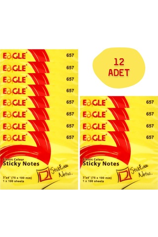 Eagle 75x100 MM Klasik Renk Yapışkanlı Not Kağıdı 100 Yaprak Sarı 657 12 Adet