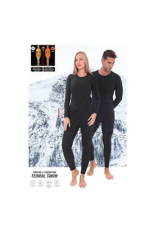 Sauna Suit Termal Içlik, Unisex Kışlık Sıcak Tutan Pamuklu Yakmayan, Termal Alt Üst Takım, Termal Fanila Iclik Siyah