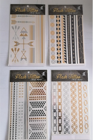 Altın Yaldızlı Geçici Dövme 4 Adet Birden Model6 Altın