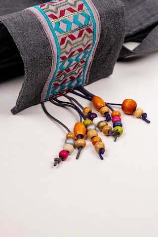 Fabric Craft Bag Omuz Çantası Kot Kumaş 43x36 Cm Astarlı Günlük Kadın Çantası Gri