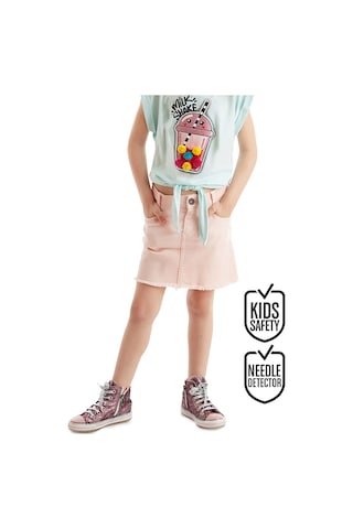 Pembe Denim Mini Kız Çocuk Etek