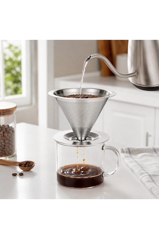 Metal Kahve Filtresi Konik İnce Mesh Demleme Süzgeci Tekrar Kullanılabilir Pour Over Kahve Demleme Aparatı