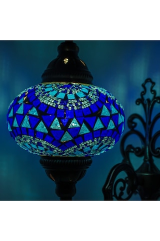 Cam Mozaik Aplik Dekoratif Duvar Lambası Tekli Mavi