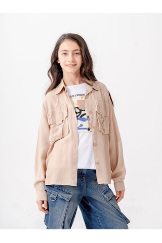 Giyicem Kız Çocuk D Tokalı Ceket T-shirt İkili Takım 1806 Bej