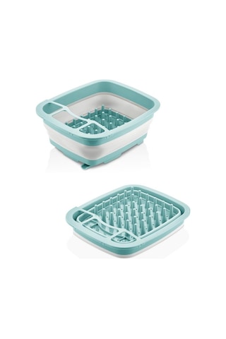 Flosoft Katlanabilir Bulaşıklık Ve Badya, Akordiyon Kaşıklık Bölmeli Tabaklık Kurutmalık Badya Yeşil