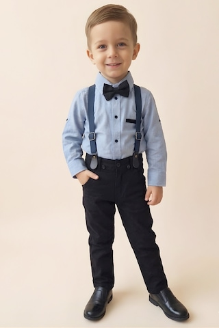 Modanino Erkek Bebek 4'lü Takım Set Pantolon+gömlek+askılı Kemer+papyon 12631 mavi