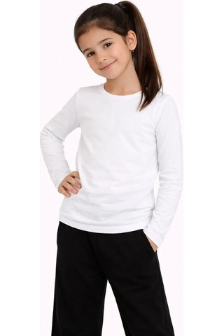 Mzpkartan Kız Çocuk Basic Uzun Kollu Tişört Okul Günlük Rahat T-shirt - Beyaz