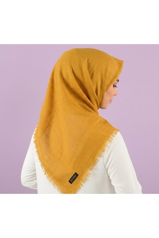 Özense Çift Flamlı Pamuklu Terletmeyen İnce 4 Mevsim Kullanılabilir 100x100 Cm Renkli Yazma Eşarp Sarı