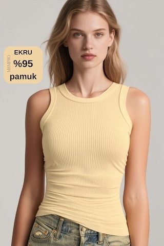 Mrmpro Kadın Lacivert Fitilli Görünümlü Kalın Askılı Basic Atlet Body %95 Pamuk Ekru